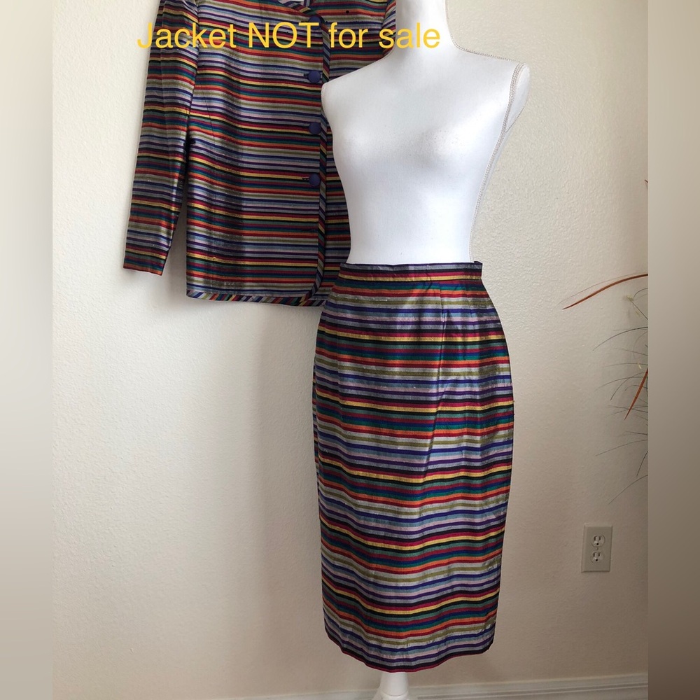 Christian Dior Skirt Suit Size 10 Striped Rainbow Pockets Multicolor Slit